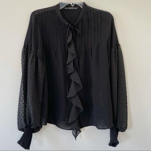 🍎 ZARA Sheer Polka Dot Blouse with balloon sleeves 🖤